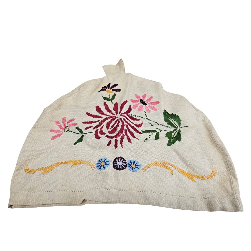 Tea Cozy Cover Cream 1900s Hand Embroidered Floral Antique